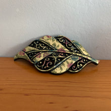 Load image into Gallery viewer, Vintage Gold, Black, Pink, and Blue Enamel Foil Leaf Hair Barrette
