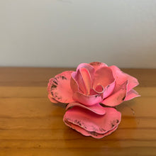 Load image into Gallery viewer, 60’s 70’s Pink Rose Black Painted Trim 3D Metal Flower Brooch
