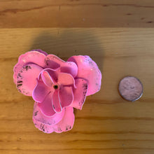 Load image into Gallery viewer, 60’s 70’s Pink Rose Black Painted Trim 3D Metal Flower Brooch
