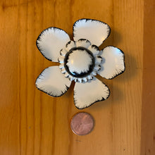 Load image into Gallery viewer, Vintage Mod 60’s 70’s White and Black Painted Trimmed 3D Metal Flower Brooch
