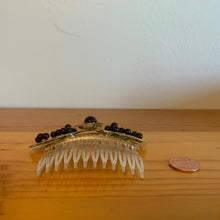 Load image into Gallery viewer, Vintage Metal Decorative Hair Comb Beaded Brass Tone Gold Flowers Black Beads
