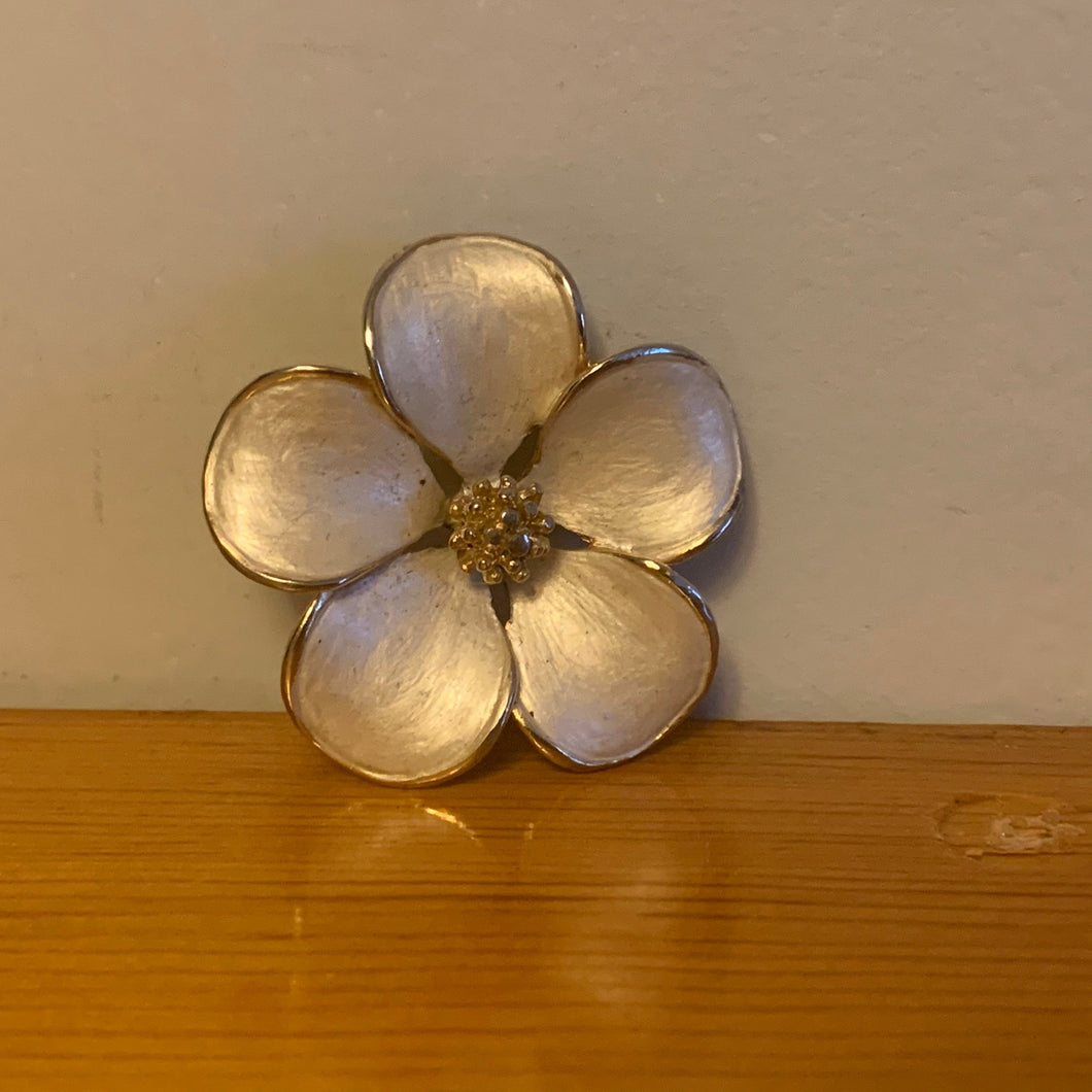 Vintage Metal Silver and Gold Shimmer Floral Flower Brooch