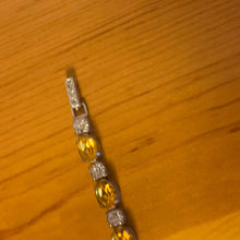 Load image into Gallery viewer, Vintage Signed Kramer NY Silver Tennis Bracelet Yellow Citrine Stone Clear Rhinestones 7&quot;
