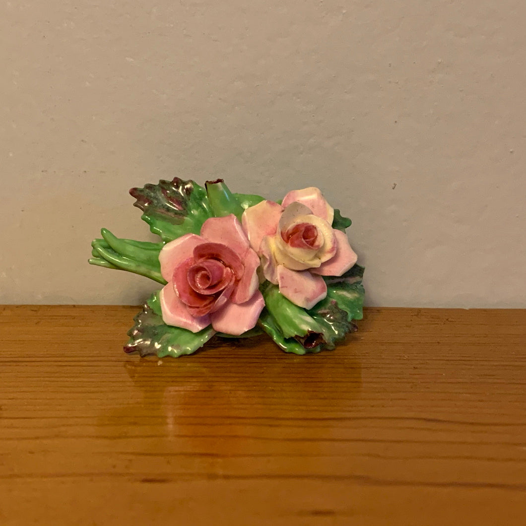 Vintage Adderly Bone China Hand Painted Made in England Pink Ivory Rose Bud Flower Brooch