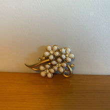 Load image into Gallery viewer, Vintage Jewelry Bouqet Milk Glass Flowers Clear Rhinestones Gold Tone Brooch
