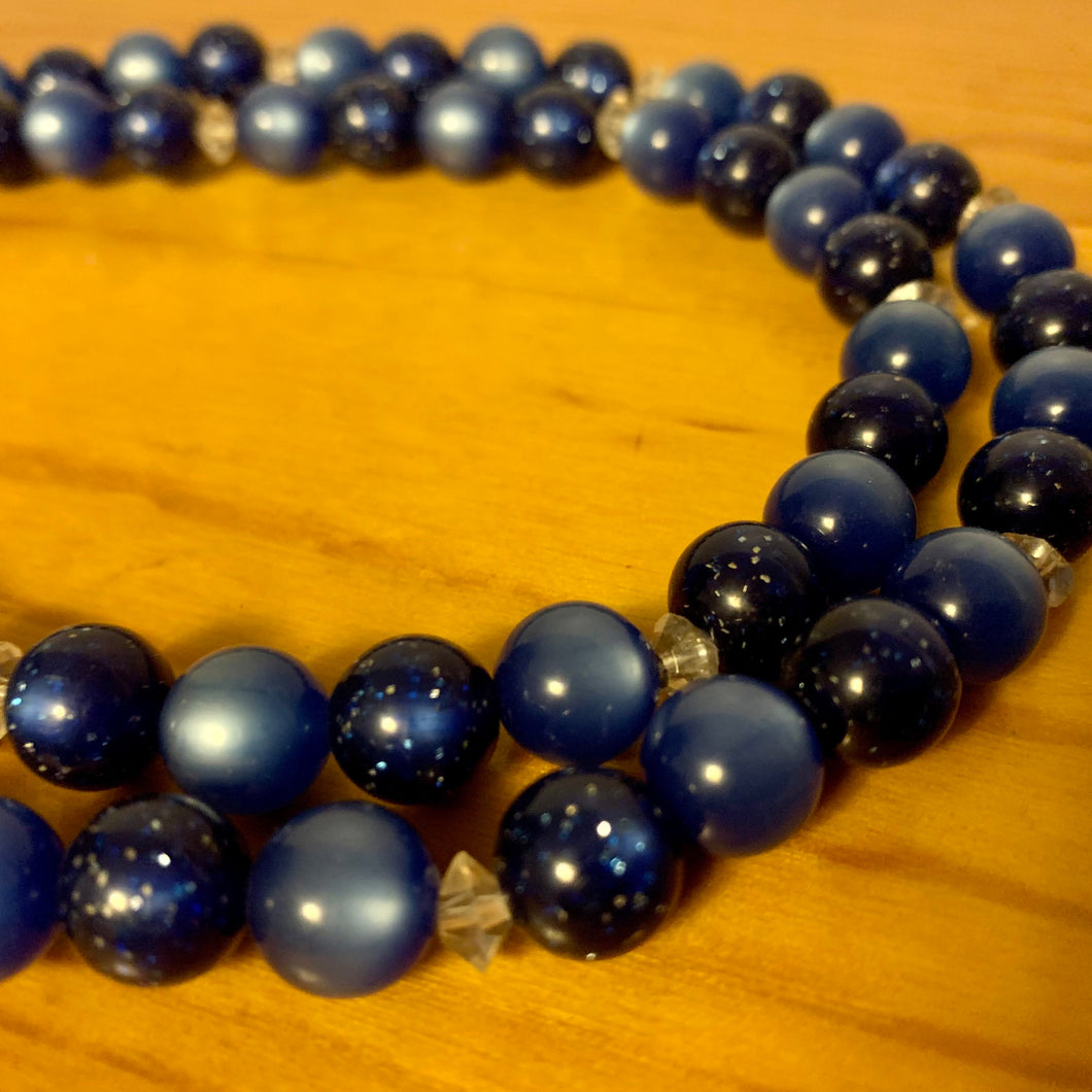 VTG 50’s Blue Glitter Plastic Star Sapphire Style Beaded Multistrand AB Necklace