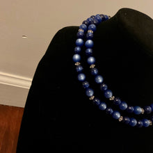 Load image into Gallery viewer, VTG 50’s Blue Glitter Plastic Star Sapphire Style Beaded Multistrand AB Necklace
