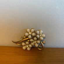 Load image into Gallery viewer, Vintage Jewelry Bouqet Milk Glass Flowers Clear Rhinestones Gold Tone Brooch
