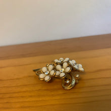 Load image into Gallery viewer, Vintage Jewelry Bouqet Milk Glass Flowers Clear Rhinestones Gold Tone Brooch
