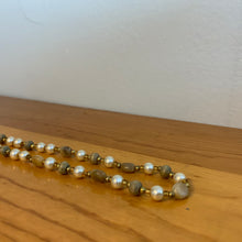 Load image into Gallery viewer, VTG Faux Golden Peach Pearls 16” Gold Bead Faux Earthy Stone Choker Necklace
