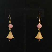 Load image into Gallery viewer, Handmade by Rose, Vintage Beads Yellow Pink Bell Flower Haskell Bead Pastel Gold Plated Dangle Spring Earrings
