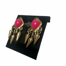 Load image into Gallery viewer, Vintage Jewelry 1980’s Pink and Brass Spiked Dangle Clip on Earrings
