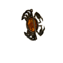 Load image into Gallery viewer, Vintage Sterling Silver Small Amber Cabachon Crab Brooch Pin
