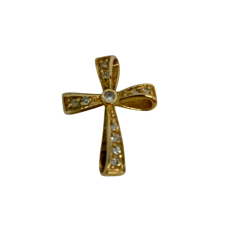 Vintage Jewelry Signed 925 FAS Gold Tone Rhinestone Christian Cross Necklace Pendant