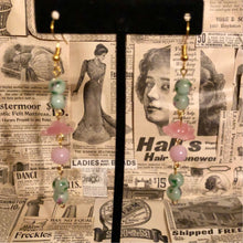 Load image into Gallery viewer, Handmade by Rose, Vintage Mint Green and Pink Rose and Haskell beads Floating Flower Earrings
