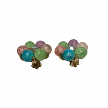 Load image into Gallery viewer, Vintage Jewelry Pink, Mauve, Purple, Blue, and Green Pastel Beaded Rhinestone Gold Tone Clip on Earrings
