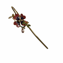 Load image into Gallery viewer, Vintage Kirks Folly Fairy Dragonfly Pansy Enamel Flower Crystal Hair Jewelry Accessory Bun Holder Chopstick
