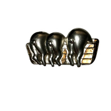 Load image into Gallery viewer, Vintage Jewelry Metallic three little Pigs in a trough Farm brooch
