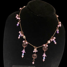 Load image into Gallery viewer, Handmade by Rose Vintage Copper and Purple Glass Rose Floral Bell Flower Necklace Earrings Beaded Jewelry Set
