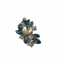 Load image into Gallery viewer, Vintage Jewelry Juliana Style Large Baby Blue and Clear Floral Flower Rhinestone Silver Tone Brooch and Clip on Earrings
