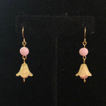 Load image into Gallery viewer, Handmade by Rose, Vintage Beads Yellow Pink Bell Flower Haskell Bead Pastel Gold Plated Dangle Spring Earrings
