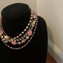 Load image into Gallery viewer, Vintage Signed Japan Patina Pink Gold Faux Pearl Beaded Multistrand 18” Necklace
