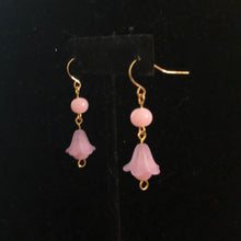 Load image into Gallery viewer, Handmade by Rose, Vintage Beads Purple Pink Bell Flower Haskell Bead Pastel Gold Plated Dangle Spring Earrings
