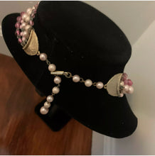 Load image into Gallery viewer, Vintage Signed Japan Patina Pink Gold Faux Pearl Beaded Multistrand 18” Necklace
