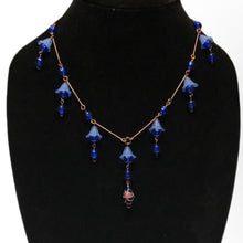 Load image into Gallery viewer, Handmade by Rose Cobalt Blue Glass Czech Beads Floral Bluebell Flower Art Nouveau Style Antiquated Copper Necklace
