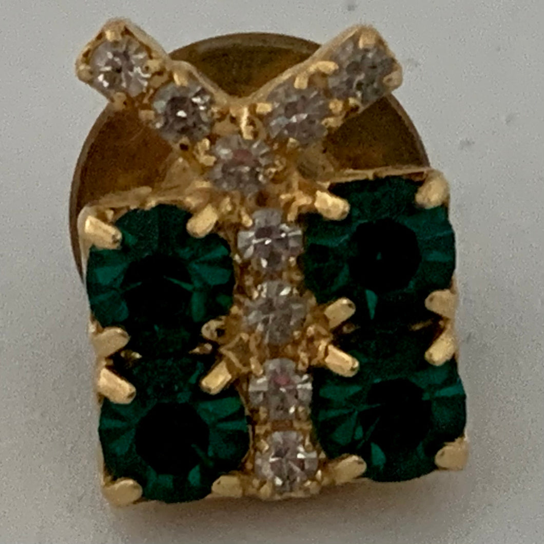 Vintage Mini Signed Bauer Emerald Green Clear Rhinestone Gold Butterfly Pin