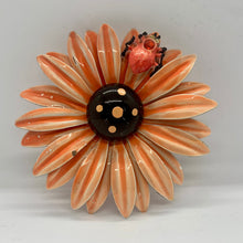 Load image into Gallery viewer, Vintage Retro Orange Black Flower Rhinestone Ruby Gemstone Spider Brooch
