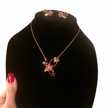 Load image into Gallery viewer, Vintage Art Nouveau Style Amco 14KTGF Pink Rhinestone Floral Flower Demi Parure
