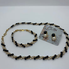 Load image into Gallery viewer, Vintage 80’s Trifai TM Faux Ivory Ebony Black Gold Torsade Necklace Bracelet Earrings
