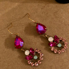 Load image into Gallery viewer, Handmade by Rose, Vintage Dark Pink Teardrop Gem Austrian Crystal Rhinestone Rose Water Opal Floral Dangle Earrings
