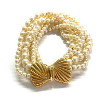 Load image into Gallery viewer, Vintage Crown Trifari Rare Midcentury Faux Gold Seashell Bow Multistrand Pearl Bracelet
