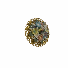 Load image into Gallery viewer, Vintage Jewelry Multicolored Enamel Floral Flower Bouquet Gold Openwork Filigree Brooch Pin

