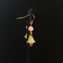 Load image into Gallery viewer, Handmade by Rose, Vintage Beads Yellow Pink Bell Flower Haskell Bead Pastel Gold Dangle Earrings
