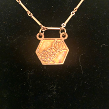 Load image into Gallery viewer, Handmade by Rose, Vintage French 1940’s Art Nouveau Raw Brass Floral Copper Pendant Necklace
