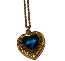 Load image into Gallery viewer, Antique Victorian Bates and Bacon Blue Gemstone Heart Gold Filigree Heart  Pendant Necklace
