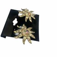 Load image into Gallery viewer, Vintage Jewelry Iridescent Rainbow Rhinestone Gold Tone Celestial Clip on Earrings
