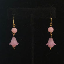 Load image into Gallery viewer, Handmade by Rose, Vintage Beads Purple Pink Bell Flower Haskell Bead Pastel Gold Plated Dangle Spring Earrings
