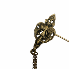 Load image into Gallery viewer, Vintage Jewelry Antiquated Victorian Revival Style Floral Heart Bow Chain Brass tone Stick Pin Brooch
