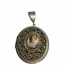 Load image into Gallery viewer, Vintage Jewelry Limoges Style Portrait Filigree Opening Silver Tone Locket Necklace Pendant
