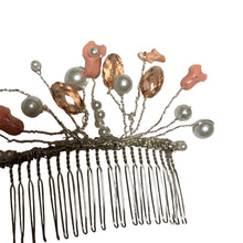 Load image into Gallery viewer, Handmade by Rose Pink Italian Branch Coral Reef Calla Lilly Flower Peach Crystal Faux Pearl Wedding Bridal Silver Hair Comb
