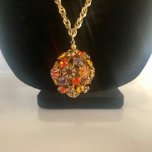 Load image into Gallery viewer, Vintage Jewelry Floral Multicolored Rhinestone Ball Brass Tone Pendant and Chain Necklace
