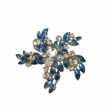 Load image into Gallery viewer, Vintage Jewelry Juliana Style Large Baby Blue and Clear Floral Flower Rhinestone Silver Tone Brooch and Clip on Earrings
