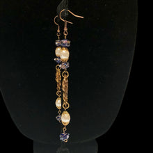 Load image into Gallery viewer, Handmade by Rose Art Nouveau Style Brass Lady Bronze Pearl Drop Blue Floral Venetian Wedding Cake Bead Long Earrings
