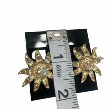 Load image into Gallery viewer, Vintage Jewelry Iridescent Rainbow Rhinestone Gold Tone Celestial Clip on Earrings
