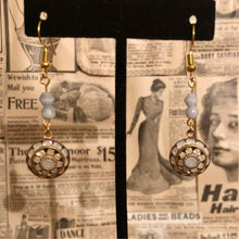 Load image into Gallery viewer, Handmade by Rose, Vintage Swarovski Light Blue and Opal Crystal Drop Bicone Beaded Gold Plated Earrings
