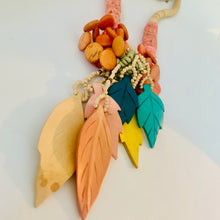 Load image into Gallery viewer, Vintage African Boho Painted Wood Bead Multicolor Carved Leaf Leaves Necklace
